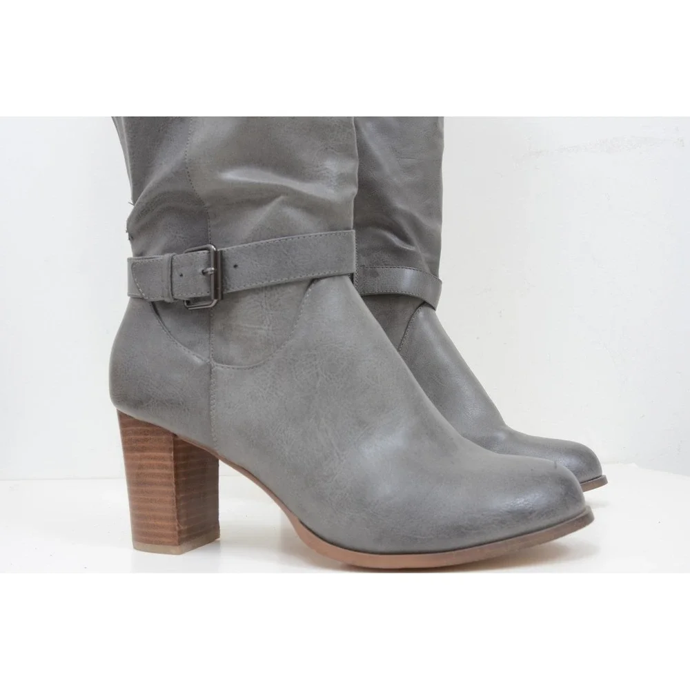 Torrid Women's 10 WIDE Grey OTK Pirate Heeled Knee Boots Vegan Leather Goth Sexy